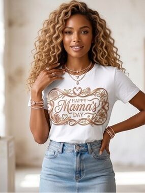 Happy Mama's Day Graphic Tee - White with Rose-Gold Print